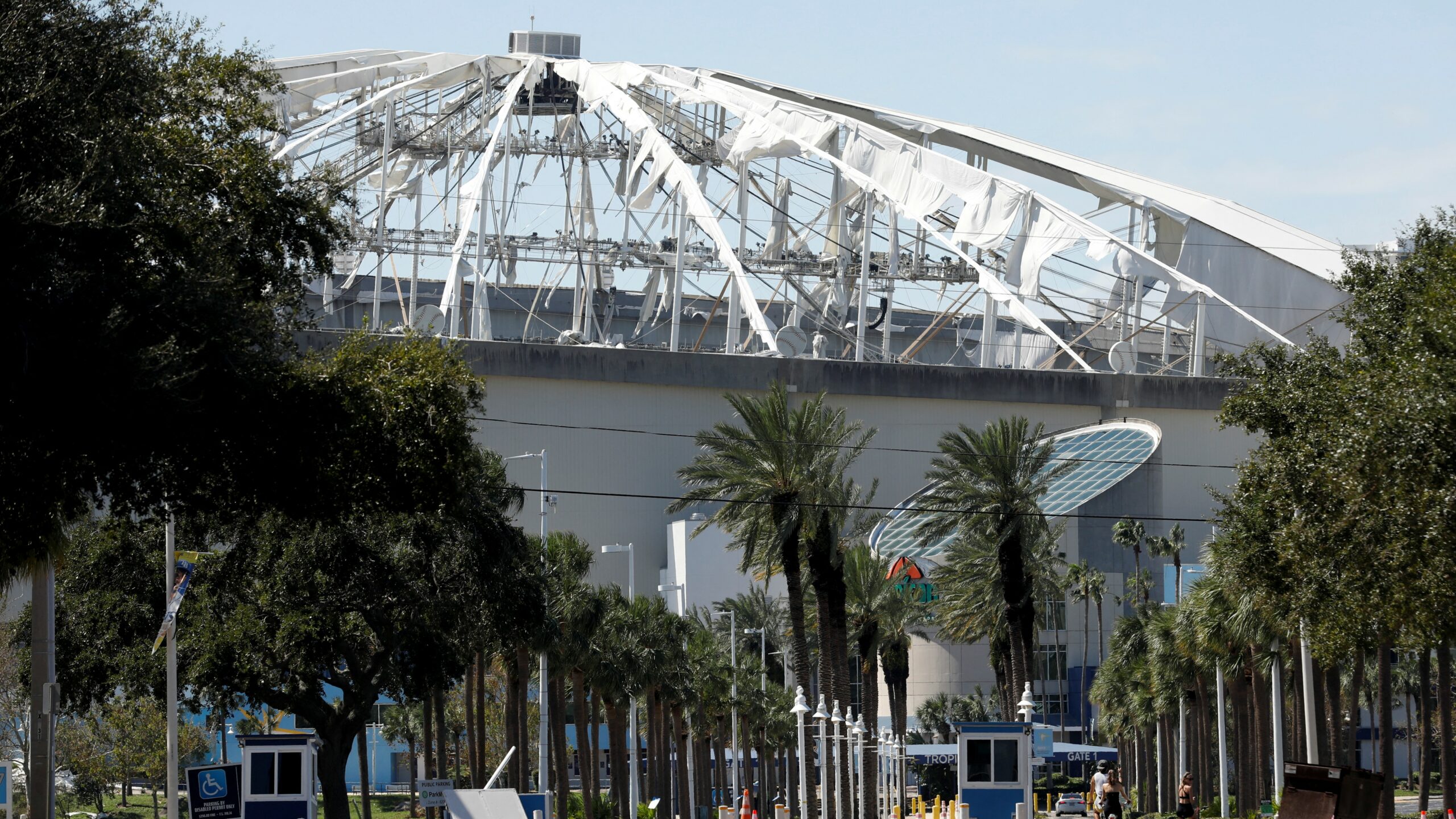 Photo of the damaged roof at Tropicana Field.